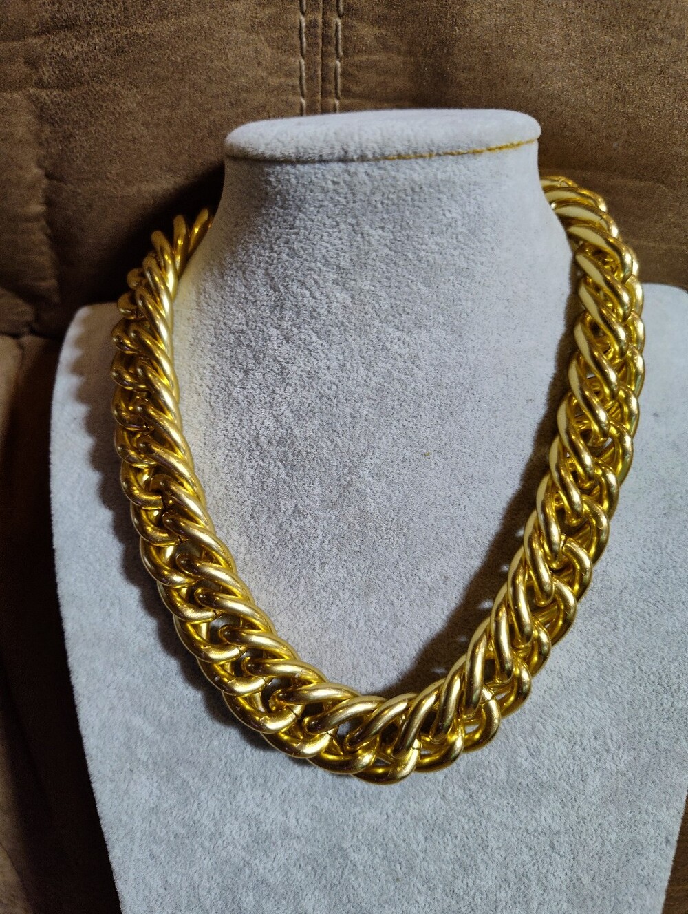 Anne Klein, YSL Style 1980s Runway Gold Tone Chunky Curb Link Necklace